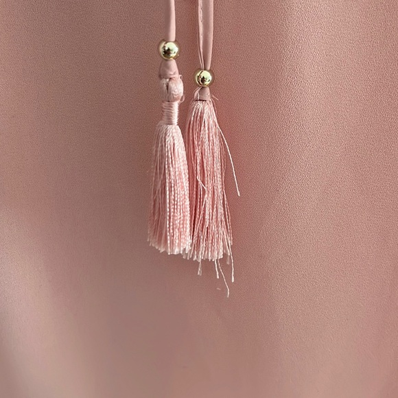 White House Black Market WHBM Soft Pink Dressy Top Blouse Tassels Lined 10 M - Picture 5 of 8